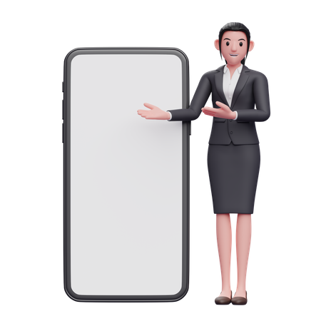 Businesswoman presenting phone 3D Illustration
