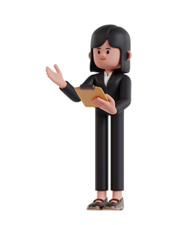 Businesswoman Presenting While Holding Clipboard  3D Illustration