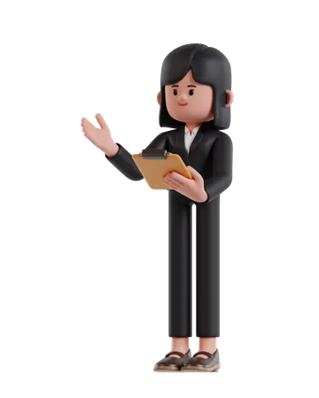 Businesswoman Presenting While Holding Clipboard  3D Illustration