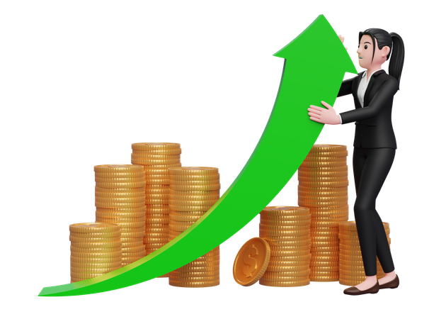 Businesswoman push investment growth  3D Illustration