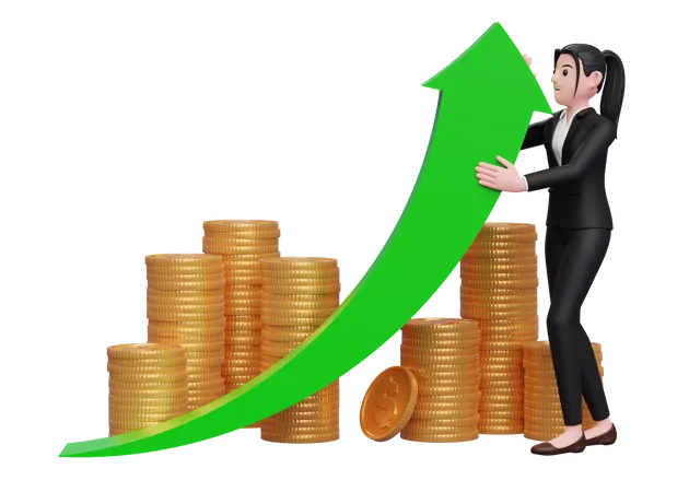 Businesswoman push investment growth  3D Illustration