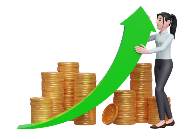 Businesswoman push investment growth  3D Illustration