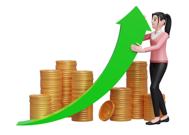 Businesswoman push investment growth  3D Illustration