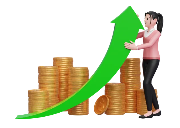 Businesswoman push investment growth  3D Illustration