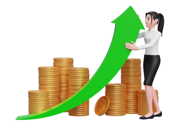 Businesswoman push investment growth  3D Illustration