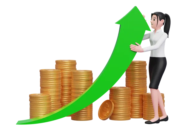 Businesswoman push investment growth  3D Illustration