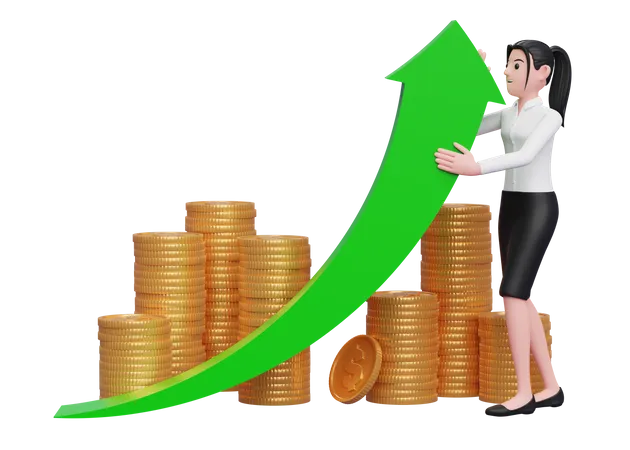 Businesswoman push investment growth 3D Illustration