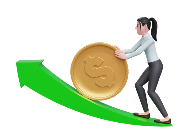 Businesswoman pushing investment towards growth  3D Illustration