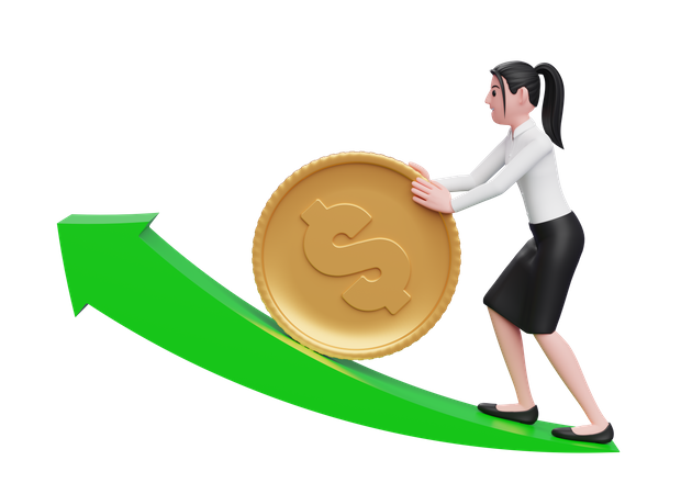 Businesswoman pushing investment towards growth 3D Illustration