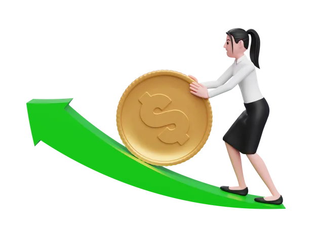 Businesswoman pushing investment towards growth 3D Illustration