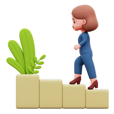 Businesswoman Reach Goals  3D Illustration
