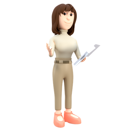 Businesswoman Read Business Report  3D Illustration