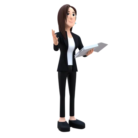 Businesswoman Read Files  3D Illustration