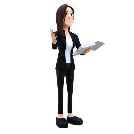 Businesswoman Read Files 3D Illustration