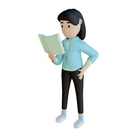 Businesswoman Reading Book  3D Illustration