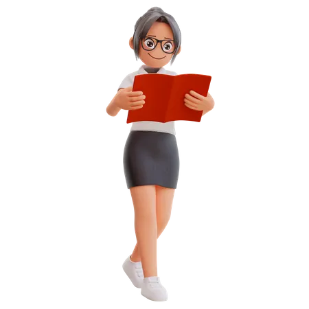 Businesswoman Reading Book 3D Illustration