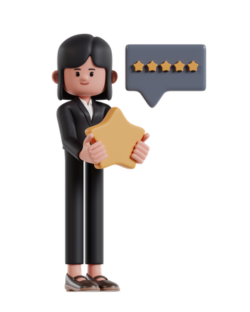 Businesswoman Received And Earned Five Star Rating  3D Illustration