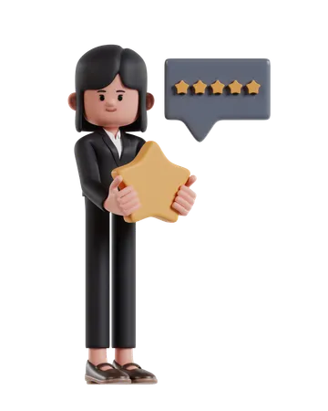 Businesswoman Received And Earned Five Star Rating  3D Illustration