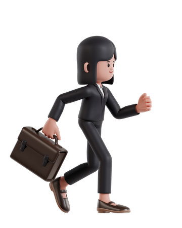 Businesswoman running with briefcase  3D Illustration