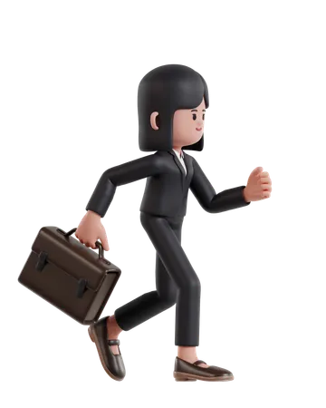 Businesswoman running with briefcase  3D Illustration