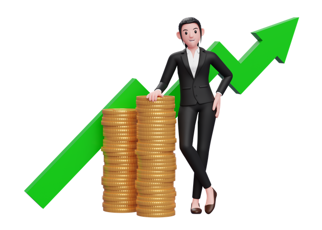 Businesswoman satisfied after investment growth  3D Illustration