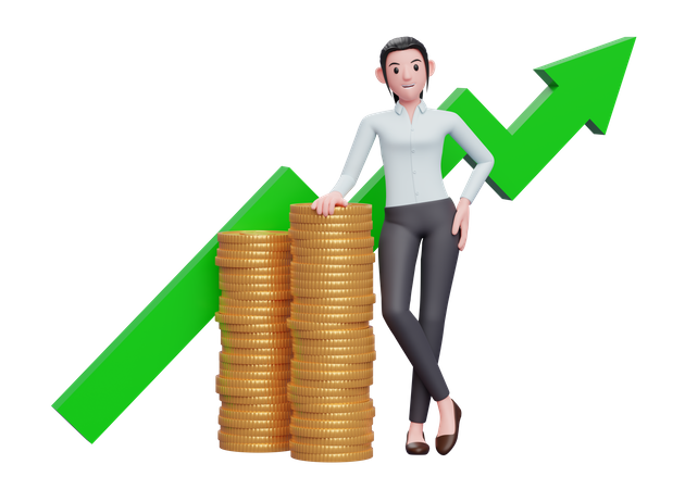 Businesswoman satisfied after investment growth  3D Illustration