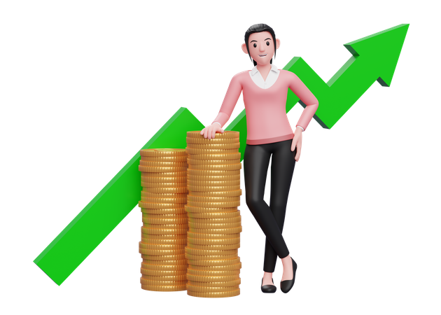 Businesswoman satisfied after investment growth  3D Illustration