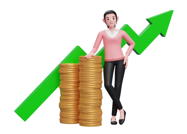 Businesswoman satisfied after investment growth  3D Illustration