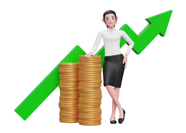 Businesswoman satisfied after investment growth  3D Illustration