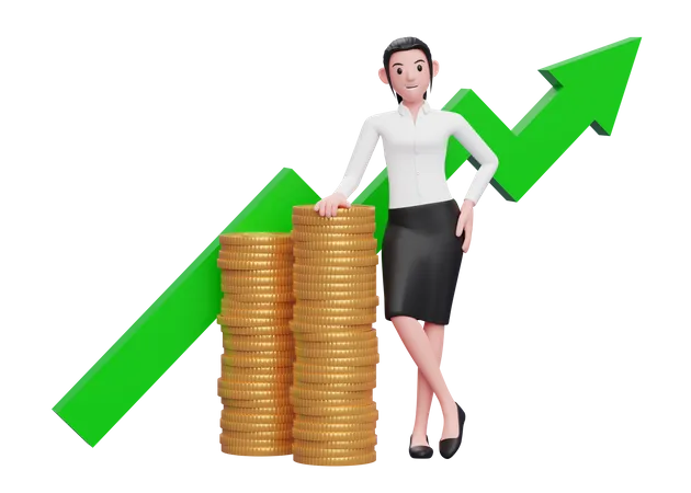 Businesswoman satisfied after investment growth  3D Illustration