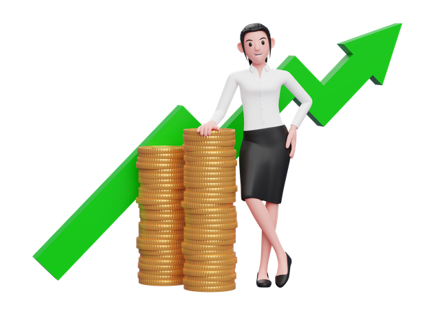 Businesswoman satisfied after investment growth 3D Illustration