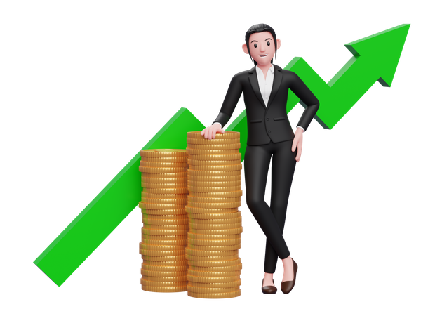 Businesswoman satisfied after investment growth 3D Illustration