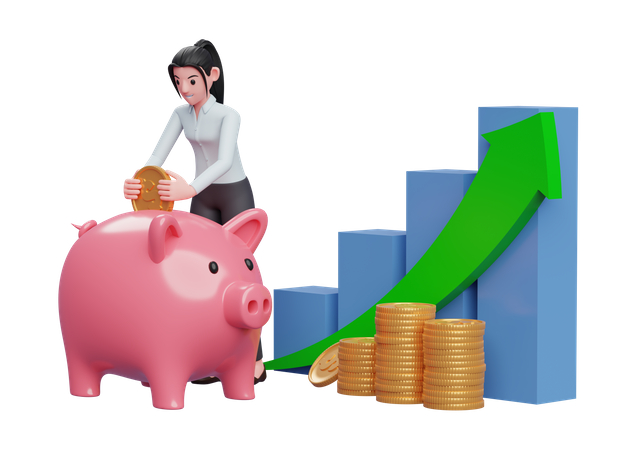 Businesswoman saving money from investment profit  3D Illustration