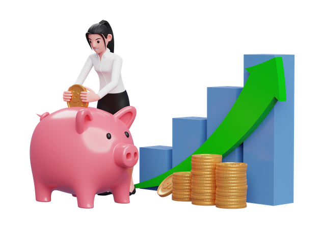 Businesswoman saving money from investment profit  3D Illustration