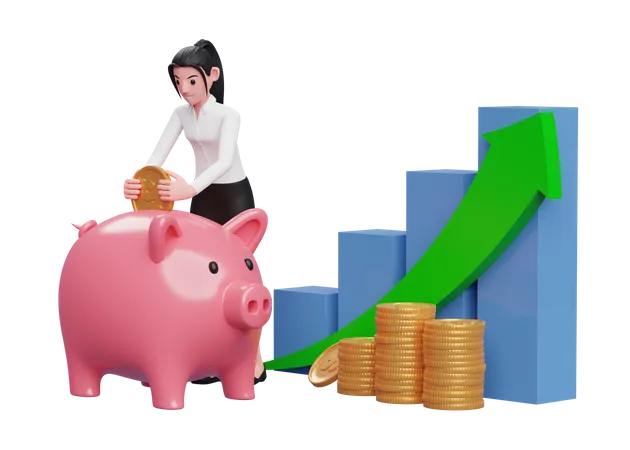 Businesswoman saving money from investment profit  3D Illustration
