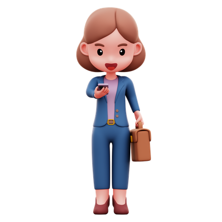Businesswoman Scrolling On Her Phone  3D Illustration