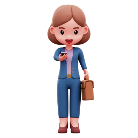 Businesswoman Scrolling On Her Phone  3D Illustration