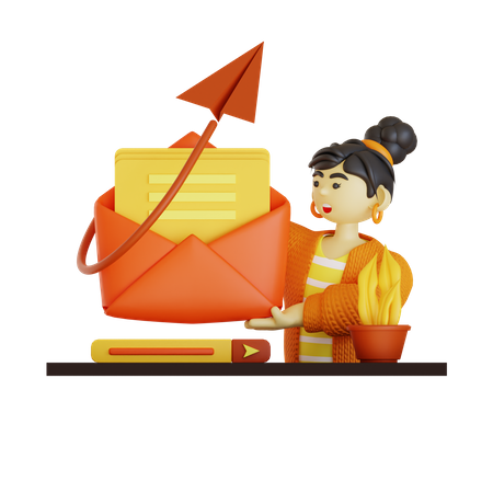 Businesswoman sending mail  3D Illustration