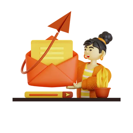 Businesswoman sending mail  3D Illustration