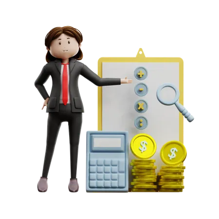 Businesswoman Showing Budget Calculation  3D Illustration