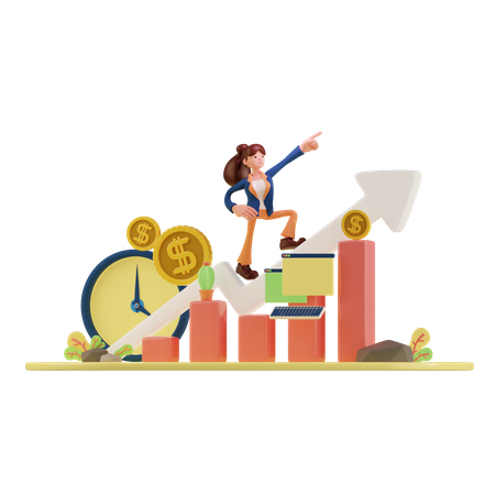 Businesswoman showing business growth  3D Illustration