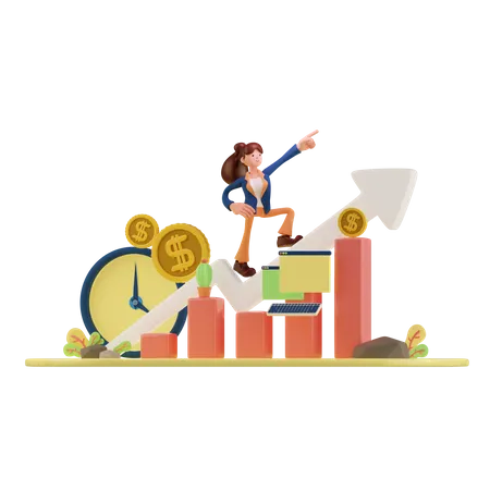 Businesswoman showing business growth  3D Illustration