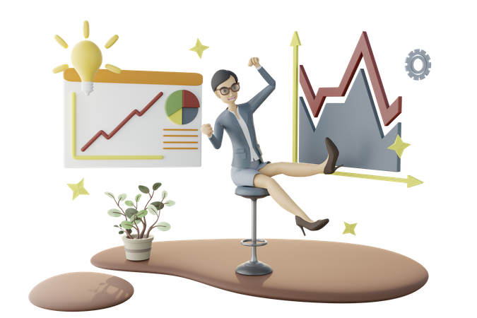 Businesswoman showing Business Growth  3D Illustration