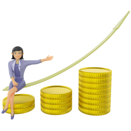 Businesswoman showing business growth 3D Illustration