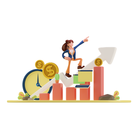 Businesswoman showing business growth 3D Illustration