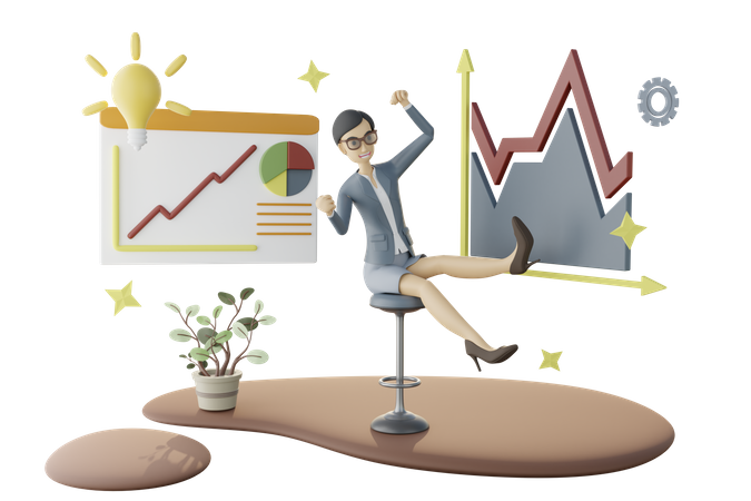 Businesswoman showing Business Growth 3D Illustration