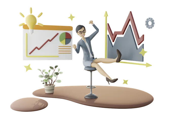 Businesswoman showing Business Growth 3D Illustration