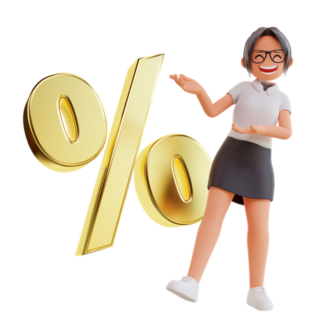 Businesswoman showing discount  3D Illustration
