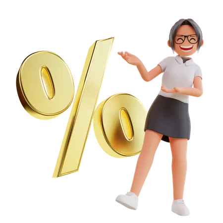 Businesswoman Showing Discount 3D Illustration