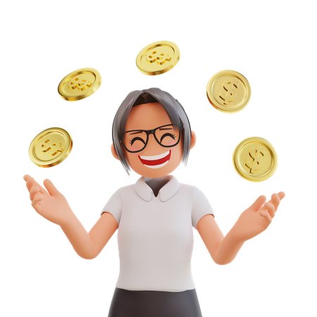 Businesswoman showing dollar coin  3D Illustration